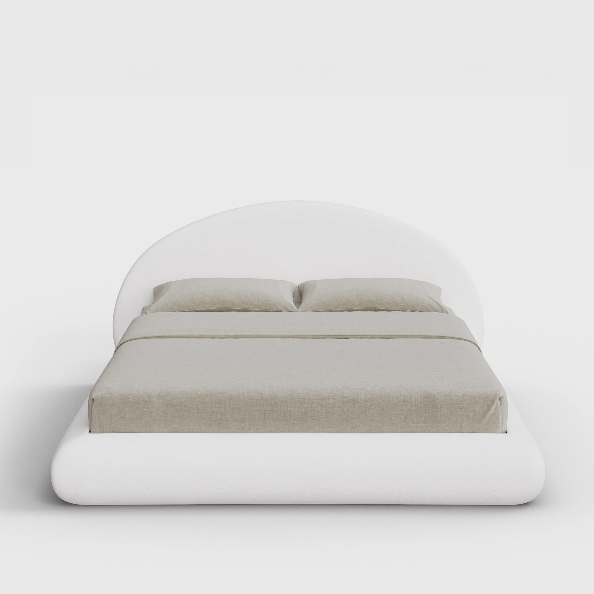 Luna Bed Frame Set | Fully Cushioned with Rounded Sides |  Pure White Fabric | Front View | SoftFrame Designs