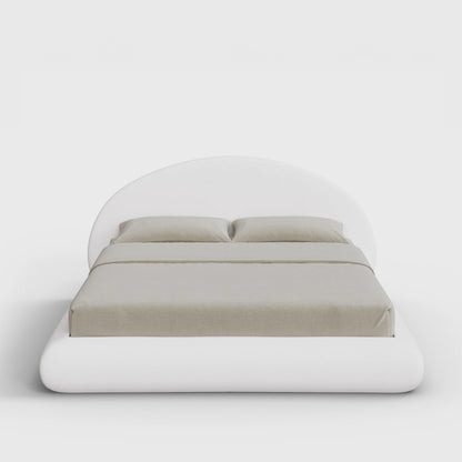 Luna Bed Frame Set | Fully Cushioned with Rounded Sides |  Pure White Fabric | Front View | SoftFrame Designs