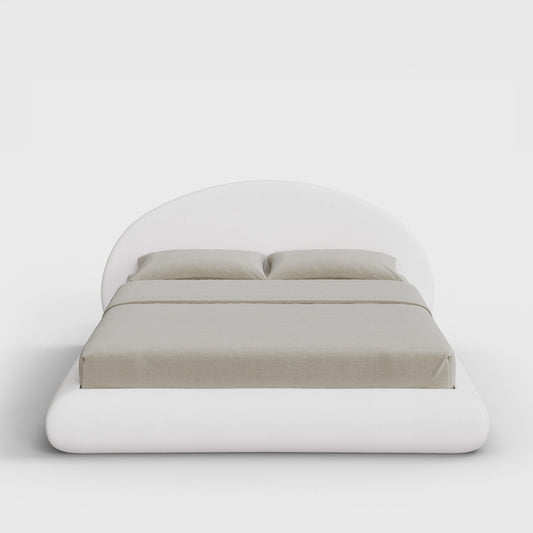 Luna Bed Frame Set | Fully Cushioned with Rounded Sides |  Pure White Fabric | Front View | SoftFrame Designs