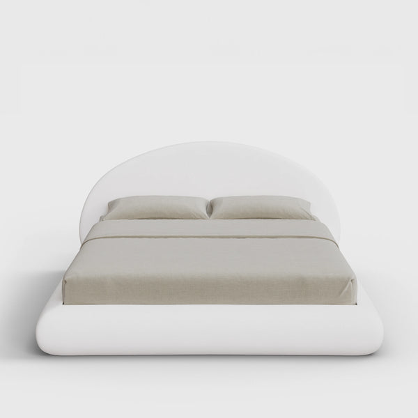 Luna Bed Frame Set | Fully Cushioned with Rounded Sides |  Pure White Fabric | Front View | SoftFrame Designs