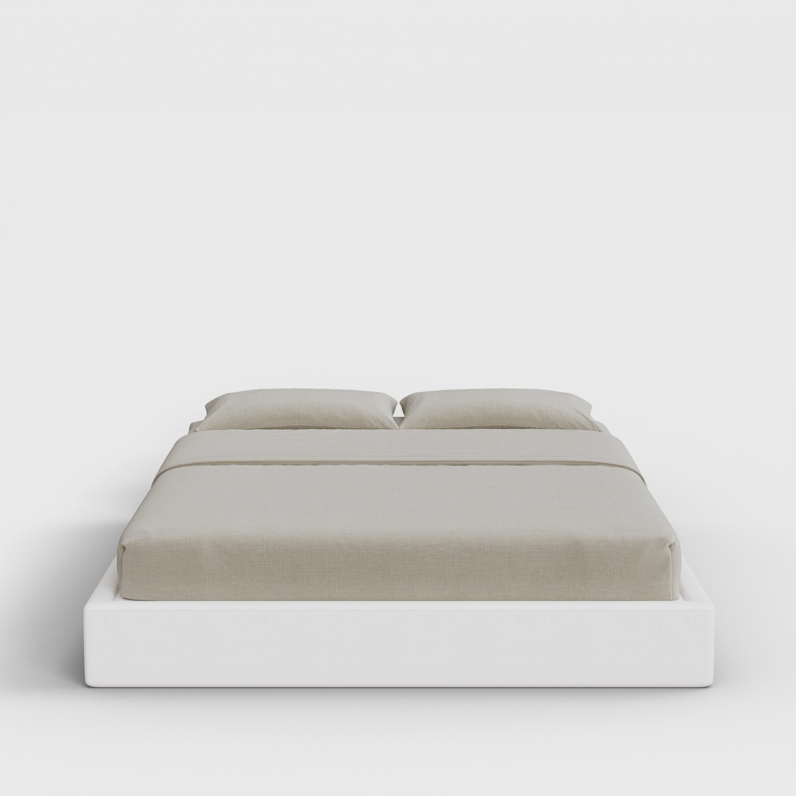 Classic Bed Frame | Fully Cushioned with Slim Rectangular Sides |  Pure White Fabric | Front View | SoftFrame Designs