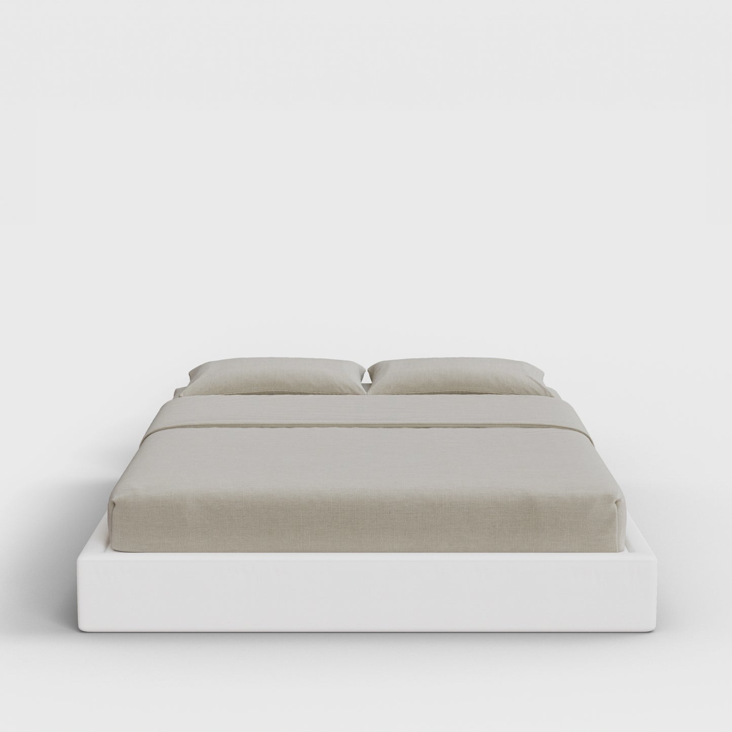 Classic Bed Frame | Fully Cushioned with Slim Rectangular Sides |  Pure White Fabric | Front View | SoftFrame Designs