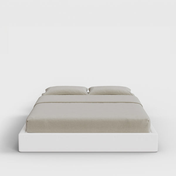Classic Bed Frame | Fully Cushioned with Slim Rectangular Sides |  Pure White Fabric | Front View | SoftFrame Designs