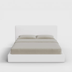 Classic Bed Frame Set | Fully Cushioned with Slim Rectangular Sides | Pure White Fabric | Front View | SoftFrame Designs