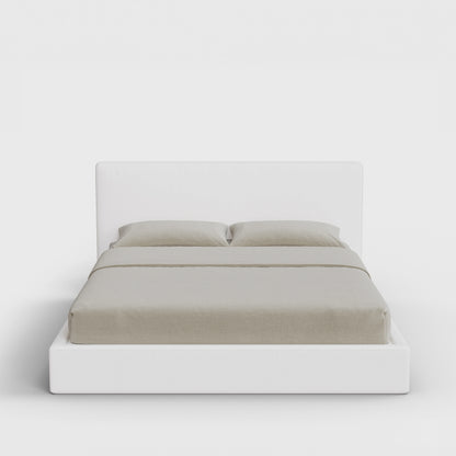 Classic Bed Frame Set | Fully Cushioned with Slim Rectangular Sides | Pure White Fabric | Front View | SoftFrame Designs