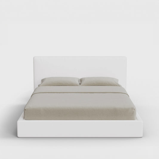 Classic Bed Frame Set | Fully Cushioned with Slim Rectangular Sides | Pure White Fabric | Front View | SoftFrame Designs