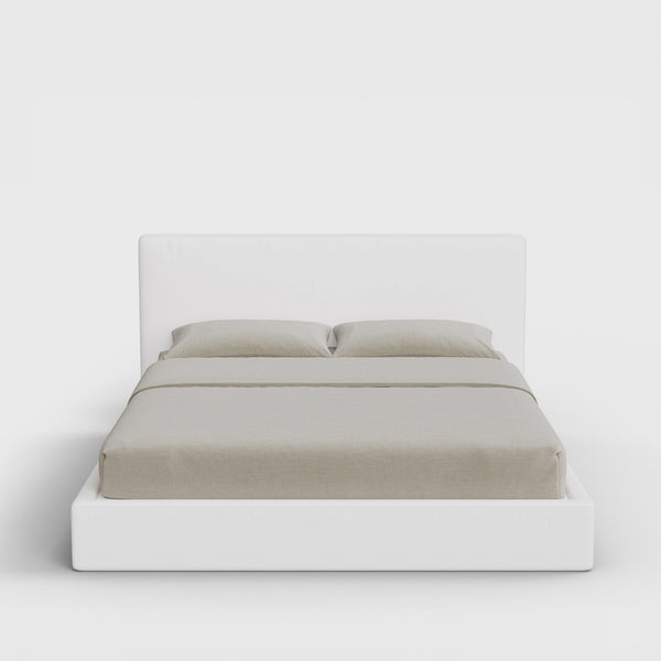 Classic Bed Frame Set | Fully Cushioned with Slim Rectangular Sides | Pure White Fabric | Front View | SoftFrame Designs