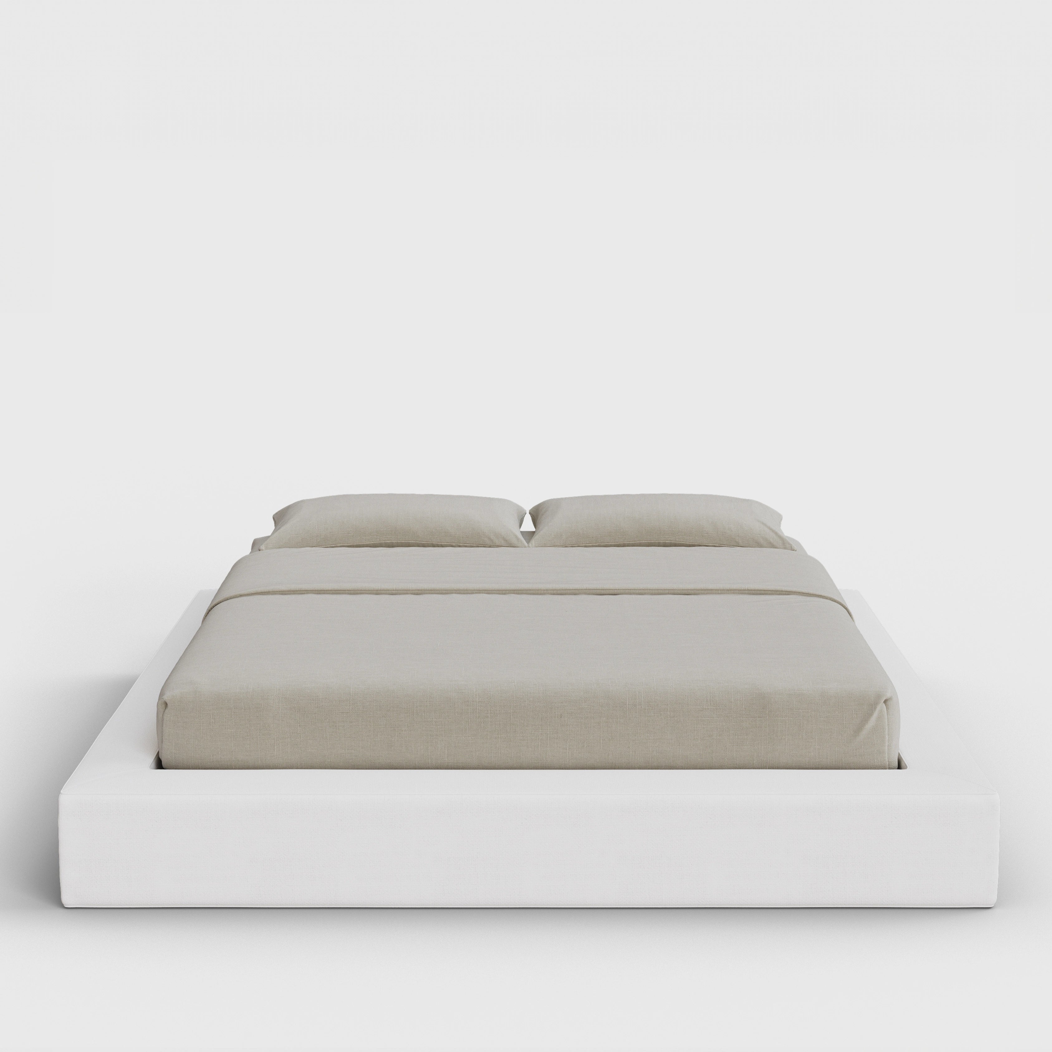Ultra Bed Frame | Fully Cushioned with Rectangular Sides |  Pure White Fabric | Front View | SoftFrame Designs