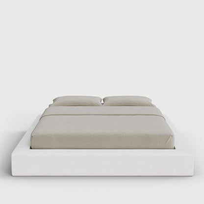 Ultra Bed Frame | Fully Cushioned with Rectangular Sides |  Pure White Fabric | Front View | SoftFrame Designs