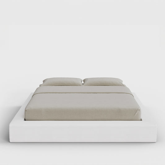 Ultra Bed Frame | Fully Cushioned with Rectangular Sides |  Pure White Fabric | Front View | SoftFrame Designs