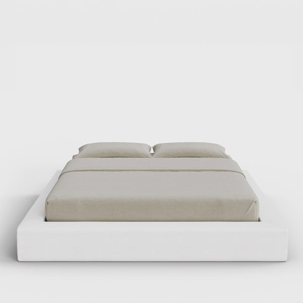 Ultra Bed Frame | Fully Cushioned with Rectangular Sides |  Pure White Fabric | Front View | SoftFrame Designs