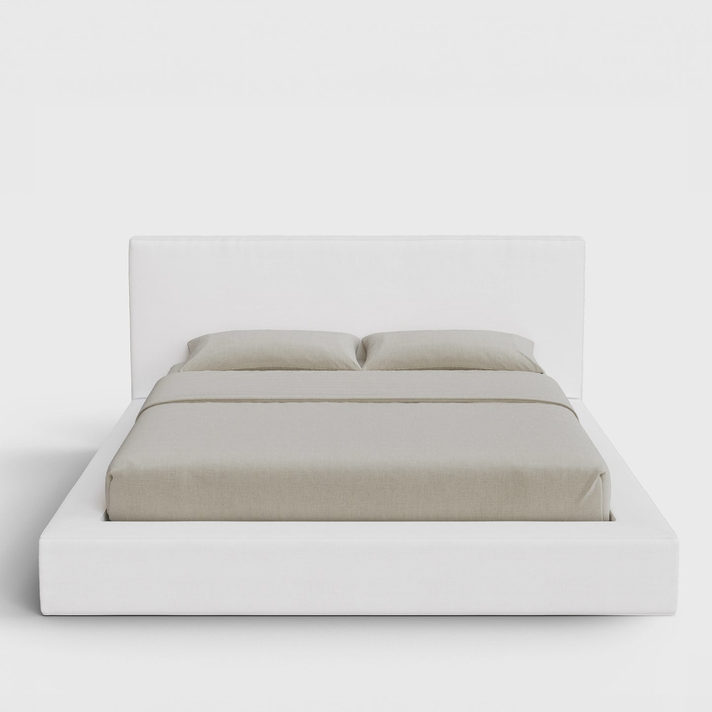 Ultra Bed Frame Set | Fully Cushioned with Rectangular Sides |  Pure White Fabric | Front View | SoftFrame Designs