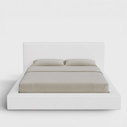 Ultra Bed Frame Set | Fully Cushioned with Rectangular Sides |  Pure White Fabric | Front View | SoftFrame Designs