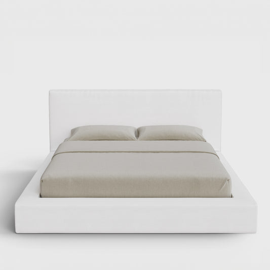 Ultra Bed Frame Set | Fully Cushioned with Rectangular Sides |  Pure White Fabric | Front View | SoftFrame Designs