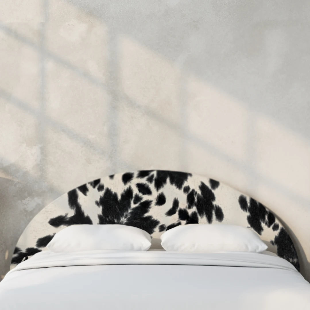 Cowhide cloud bed | Luna headboard, Queen, Vegan Cowhide, Front view | SoftFrame Designs