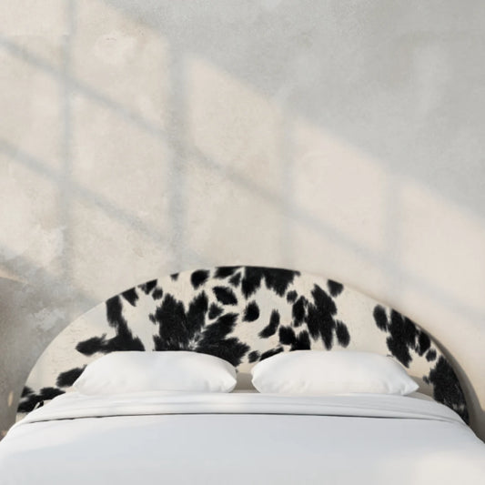 Cowhide cloud bed | Luna headboard, Queen, Vegan Cowhide, Front view | SoftFrame Designs