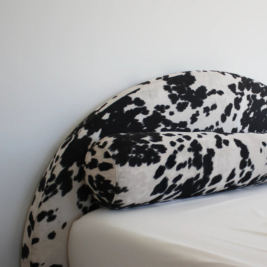 Cowhide cloud bed | Luna headboard, Queen, Vegan Cowhide, Front view | SoftFrame Designs