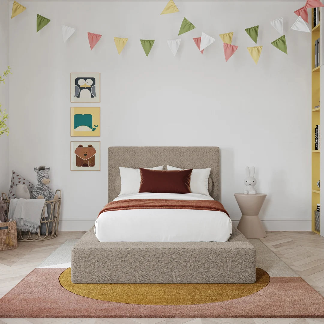 Kids Ultra set| Teddy| Cloud bed frame| All cushioned bed frame| Front view angle| Protective bed frame| SoftFrame Designs