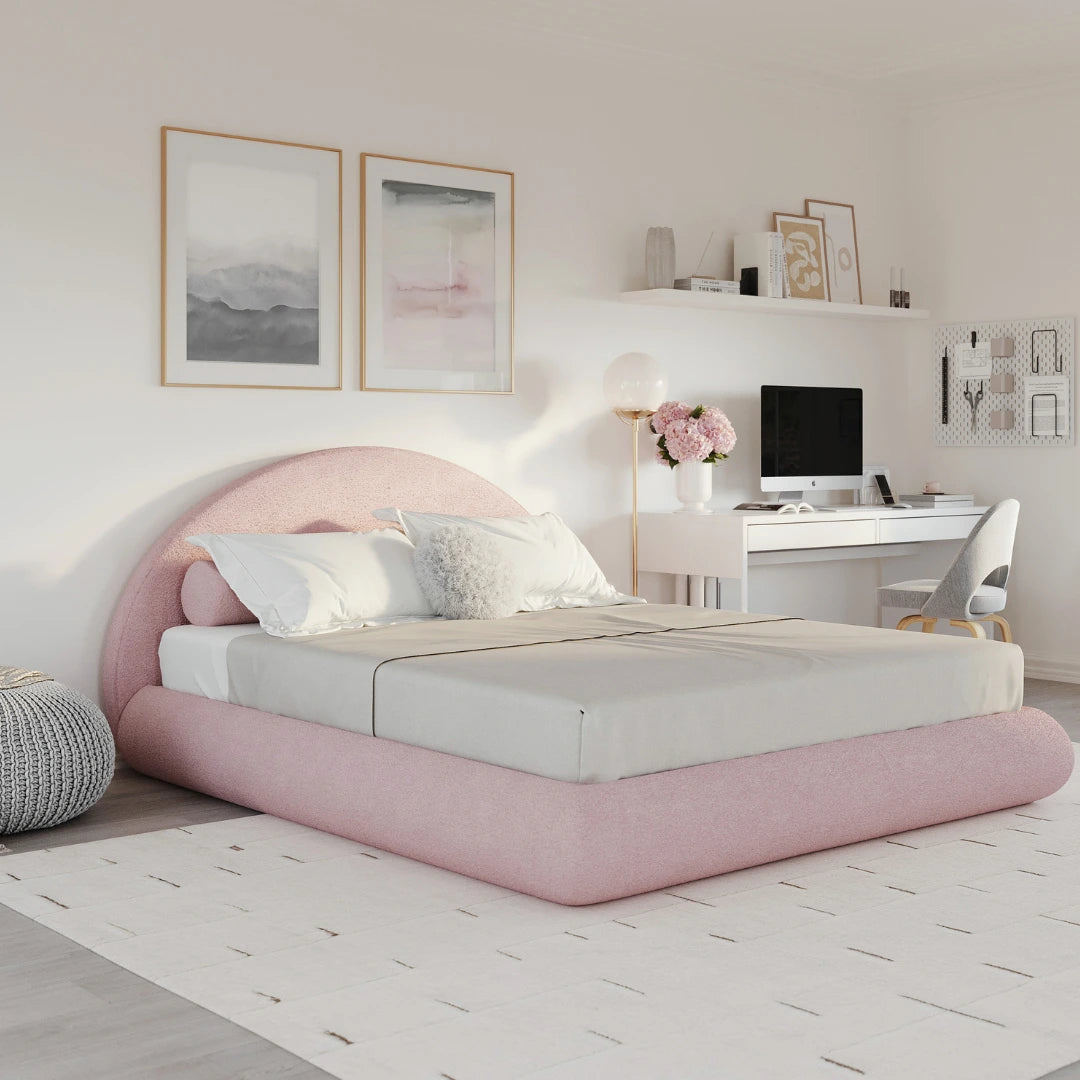 Pink cloud bed | Luna set, Queen, Cotton Candy pink, 3/4 view | SoftFrame Designs