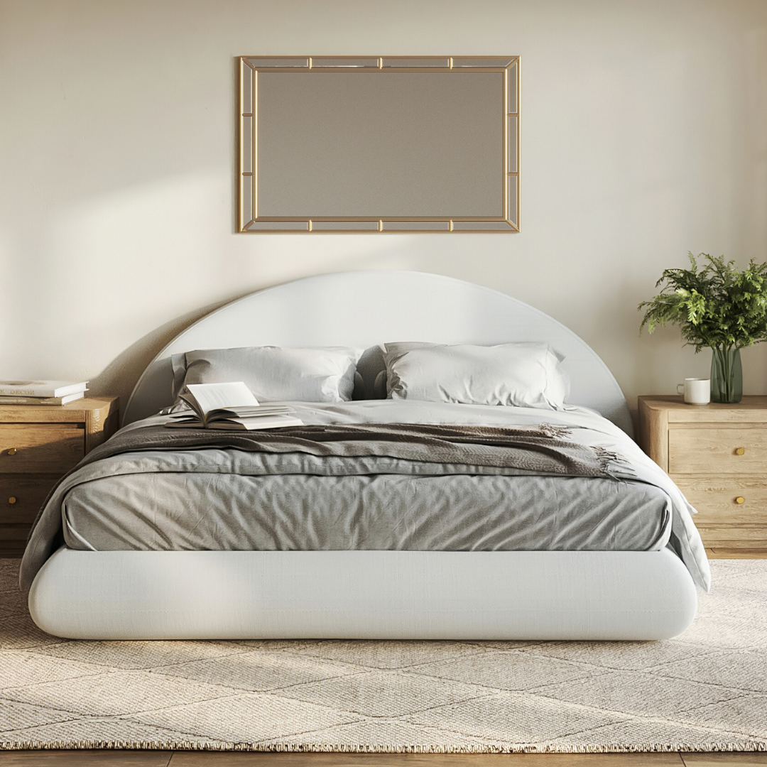 Luna Set: Bed Frame + Headboard | Fabric White