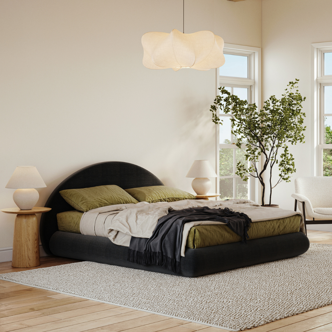 Luna Bed Set: Bed Frame + Headboard | Onyx