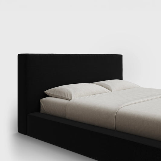 Ultra Headboard | Fully Cushioned Rectangular Headboard |  Black Onyx Fabric | ¾ View | SoftFrame Designs