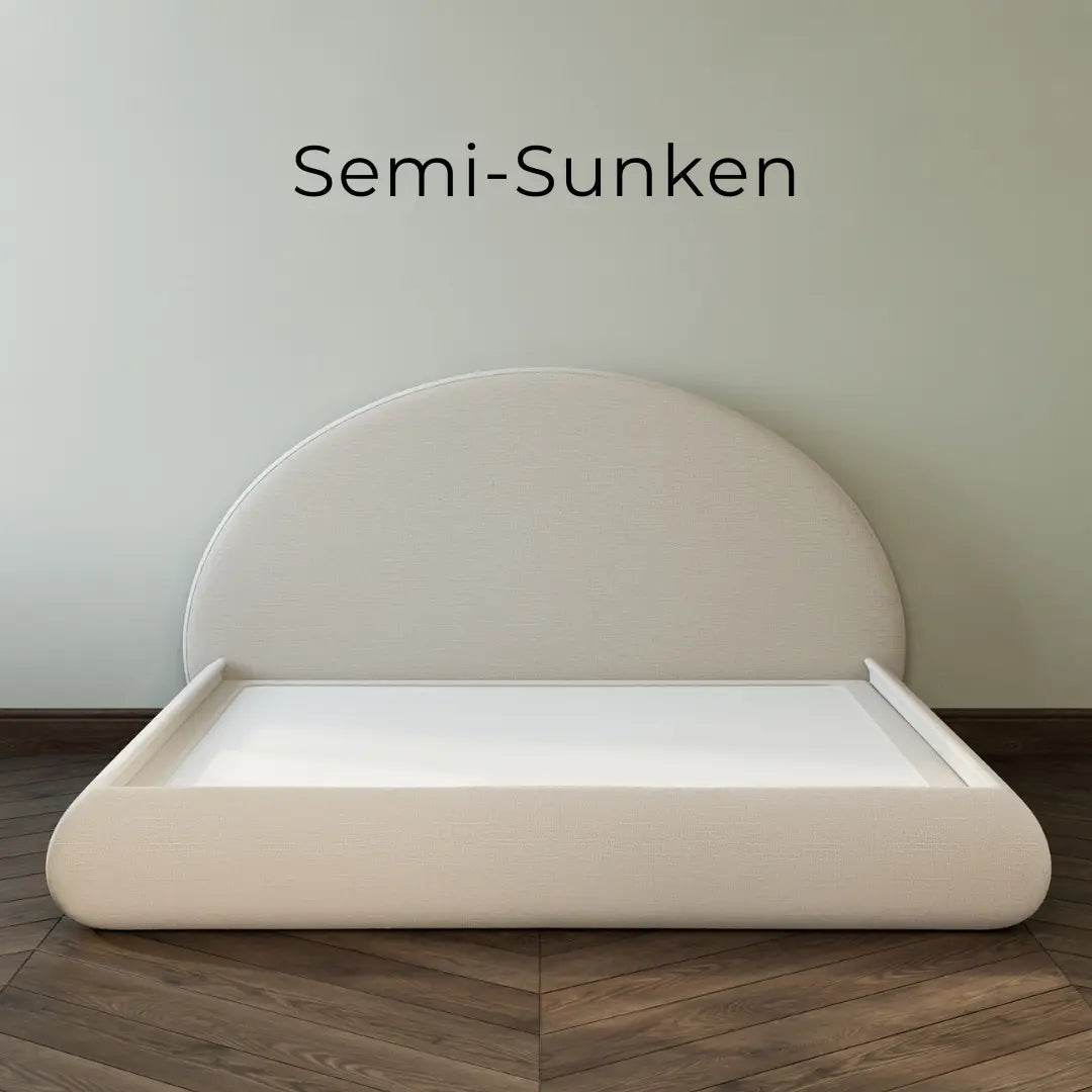 Dune bed frame | Luna set| Lifted bed frame| All cushioned bed frame| Soft bed| SoftFrame Designs | Semi Sunken in