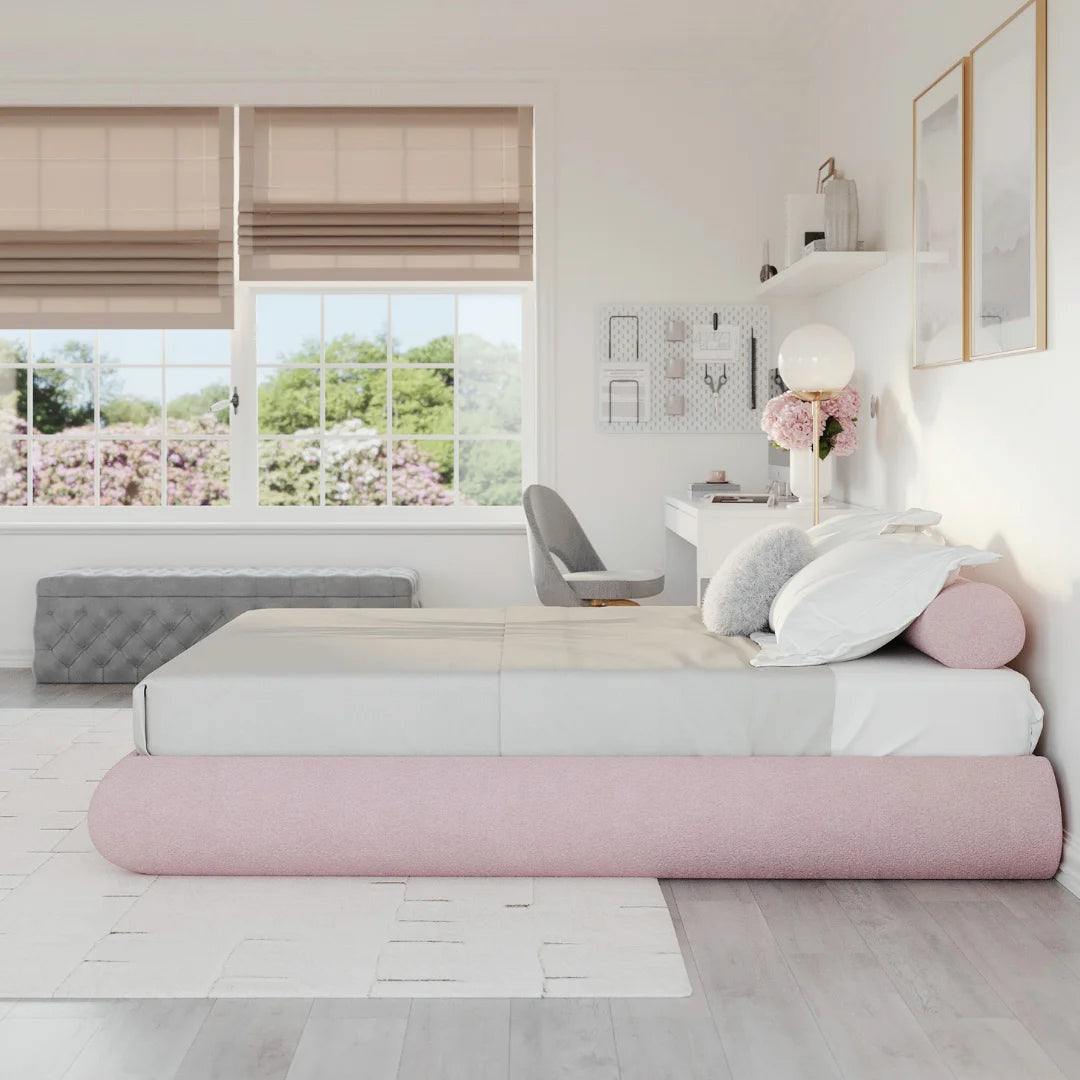 Pink cloud bed | Luna set, Queen, Cotton Candy pink, Side view | SoftFrame Designs