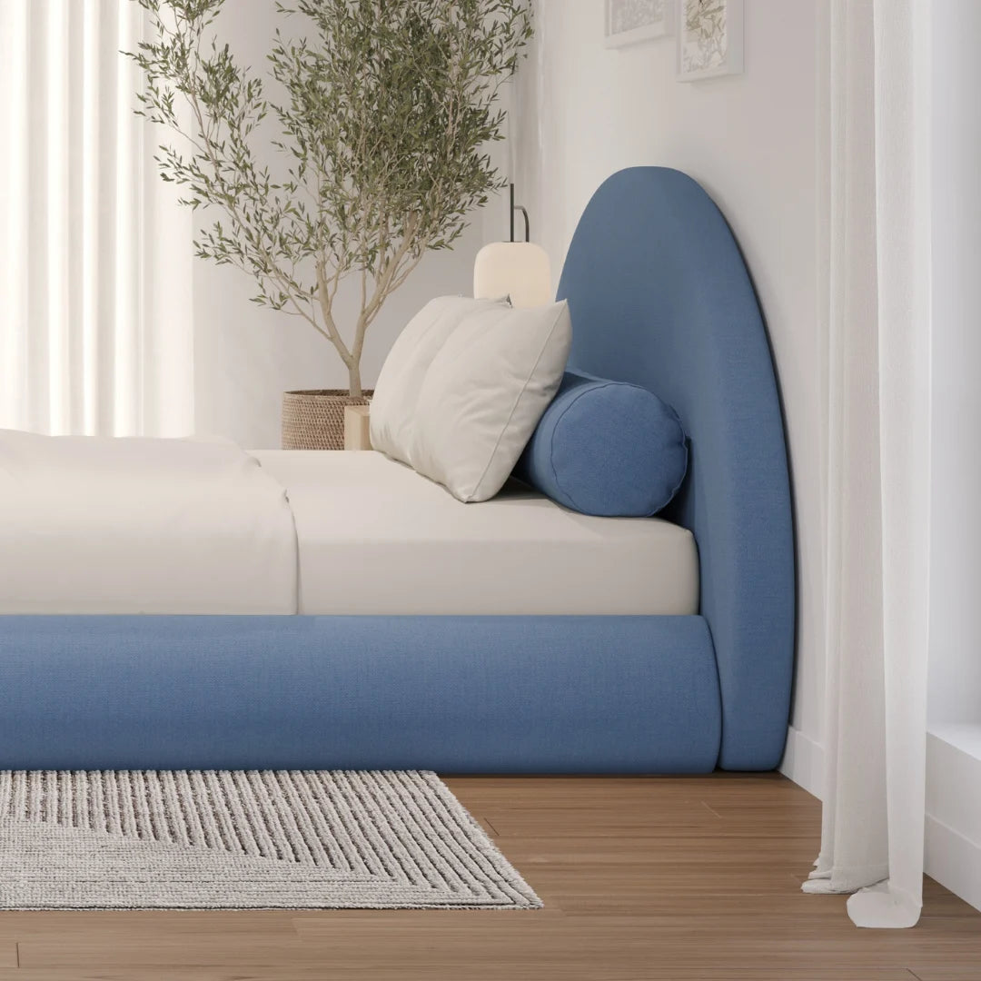 Sky cloud bed | Luna headboard, Queen, Sky blue, side view | SoftFrame Designs