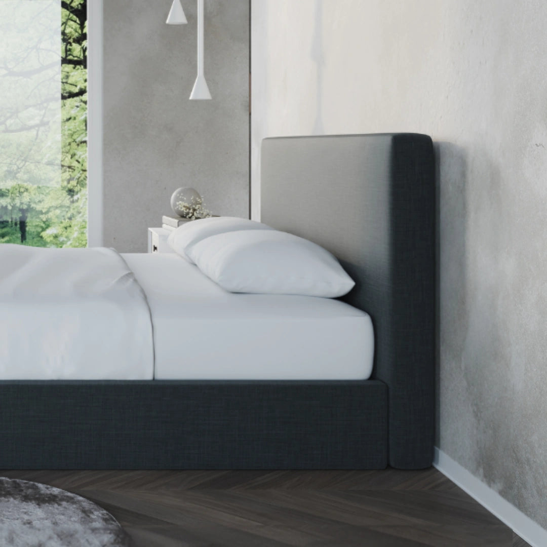 Classic Headboard charcoal | Charcoal | side view | all cushion headboard | SoftFrame Designs |