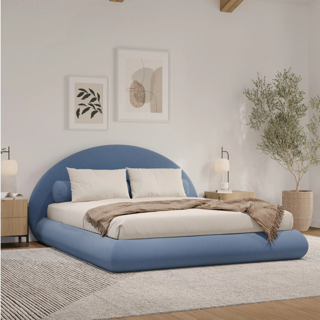 Sky cloud bed | Luna set, Queen, Sky blue, 3/4 view | SoftFrame Designs