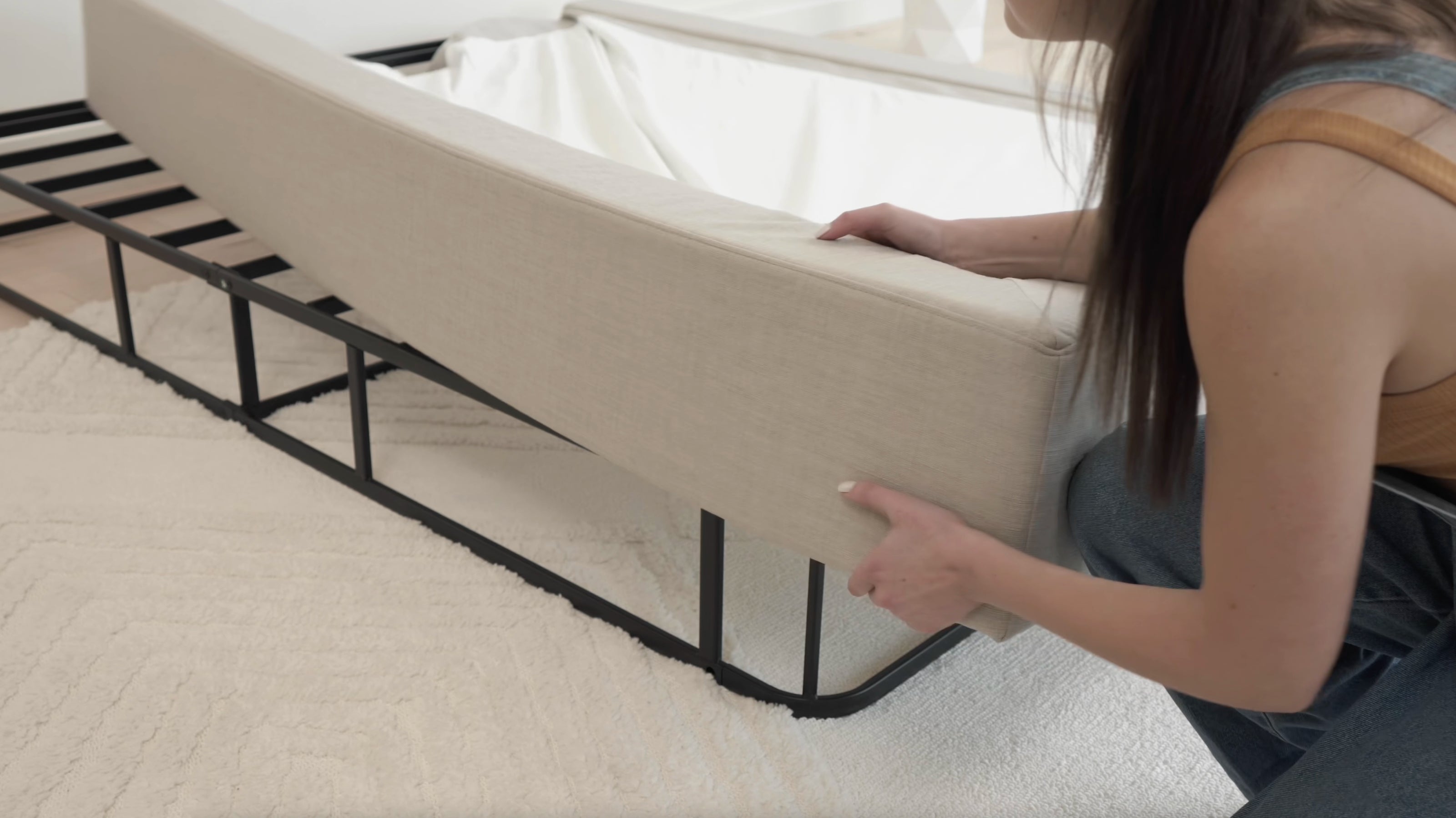 How to make a SoftFrame bed frame | Place the bed frame over and around your box spring | Ultra Set, Queen, Moon 