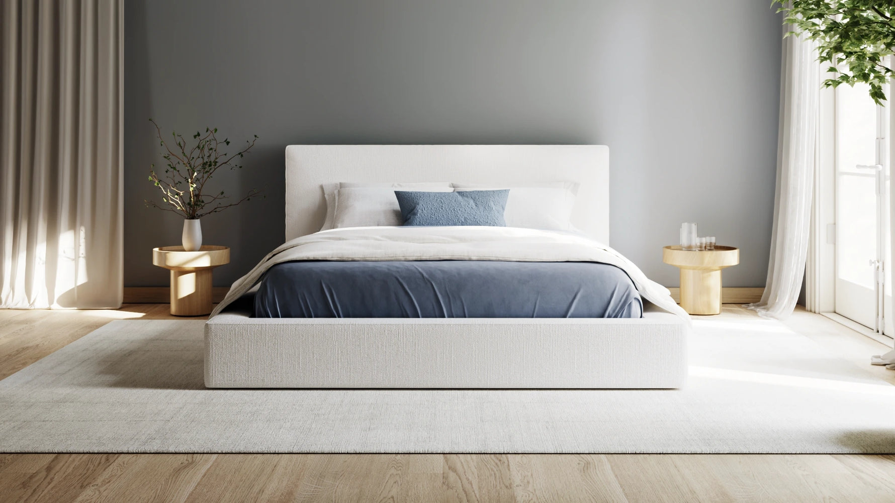 Summer bedroom refresh | White bed frame| All cushioned bed frame| Cloud bed| Front view bed frame| SoftFrame Designs