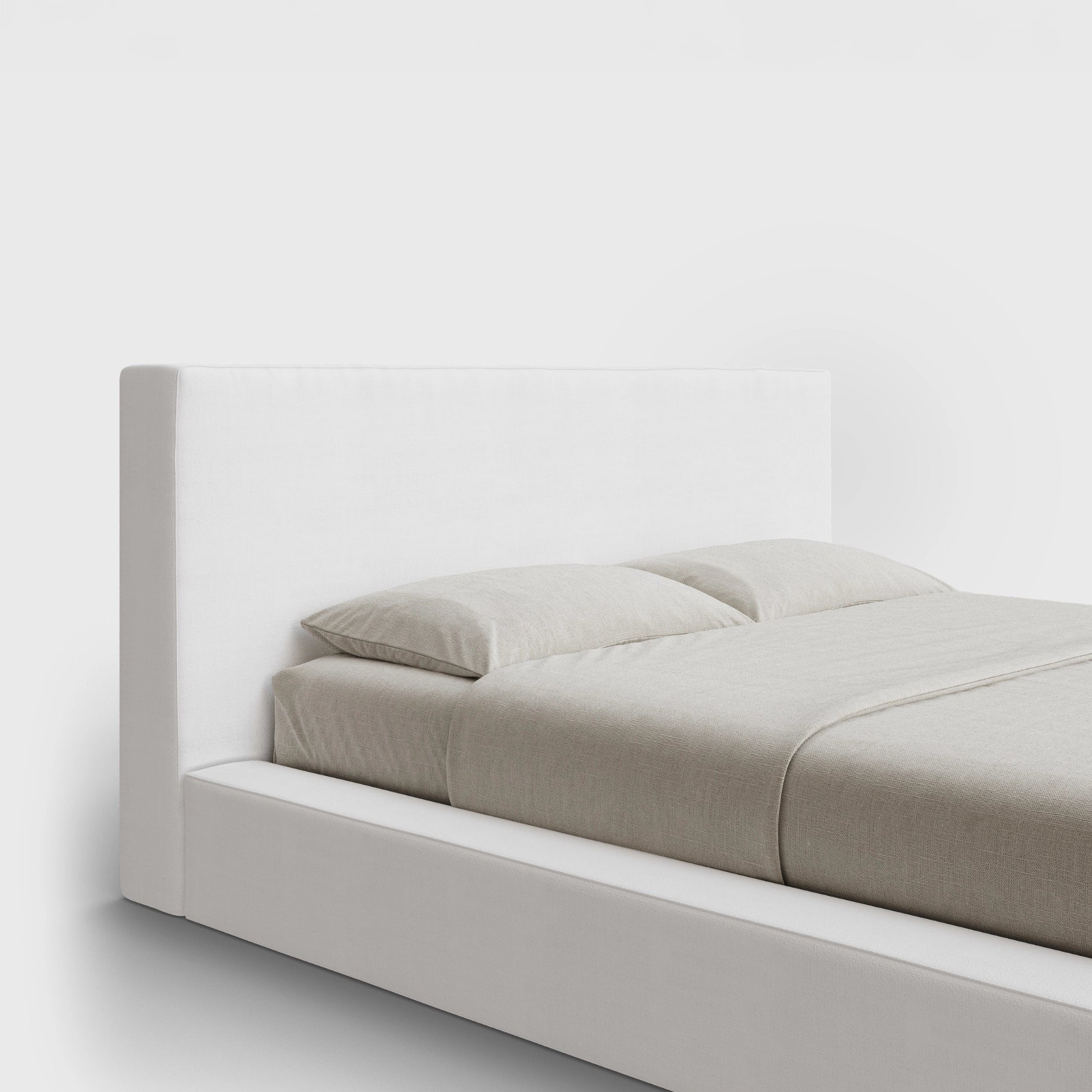 Ultra Headboard | Fully Cushioned Rectangular Headboard | Pure White Fabric | ¾ View | SoftFrame Designs
