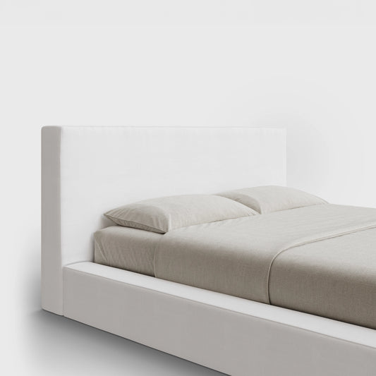 Ultra Headboard | Fully Cushioned Rectangular Headboard | Pure White Fabric | ¾ View | SoftFrame Designs