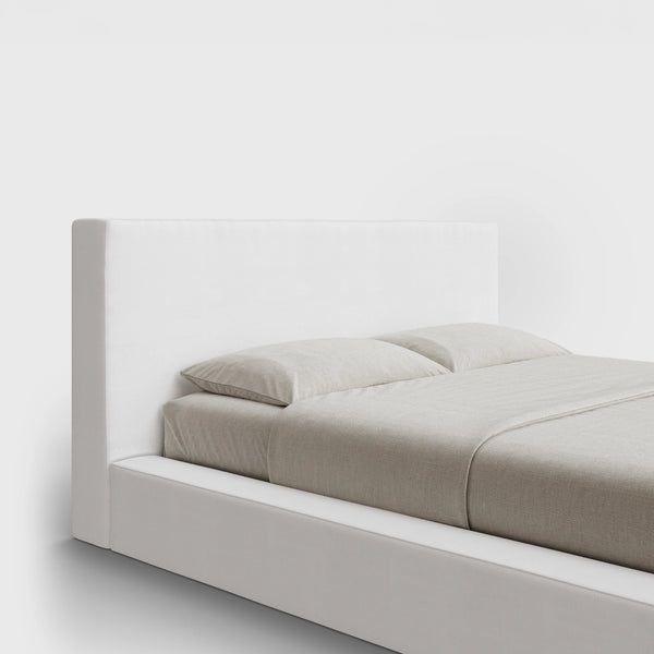 Ultra Headboard | Fully Cushioned Rectangular Headboard | Pure White Fabric | ¾ View | SoftFrame Designs
